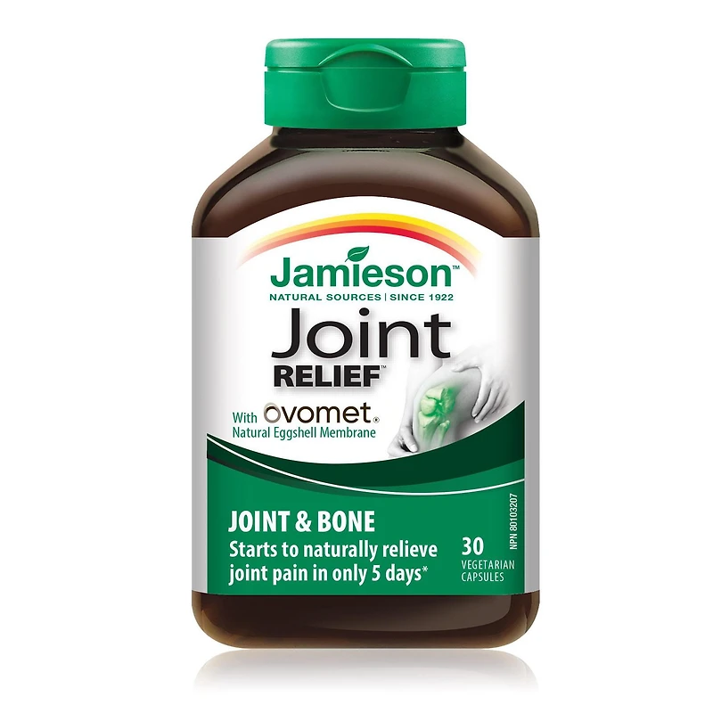 Jamieson Joint Relief Capsules, Natural Eggshell Membrane, Clinically Studied Ingredients, with Vitamin D. Supports Bone Health, Stiffness, and Provides Joint Pain Relief in 5 Days, Non-GMO, Gluten-Free, 30 Count, Proudly Canadian, 30 capsules