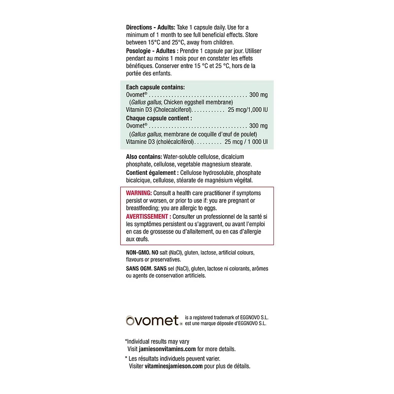 Jamieson Joint Relief Capsules, Natural Eggshell Membrane, Clinically Studied Ingredients, with Vitamin D. Supports Bone Health, Stiffness, and Provides Joint Pain Relief in 5 Days, Non-GMO, Gluten-Free, 30 Count, Proudly Canadian, 30 capsules