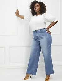 ELOQUII Elements T-shirt à manches bouffantes grande taille pour femmes avec volants