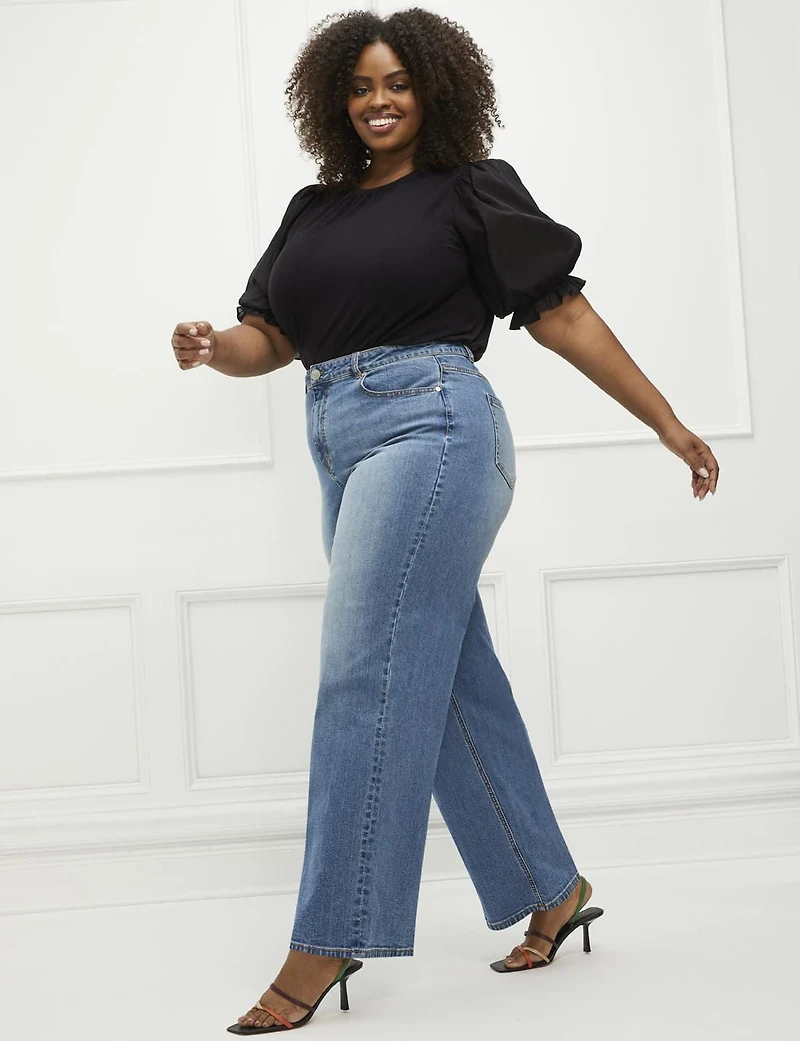 ELOQUII Elements T-shirt à manches bouffantes grande taille pour femmes avec volants