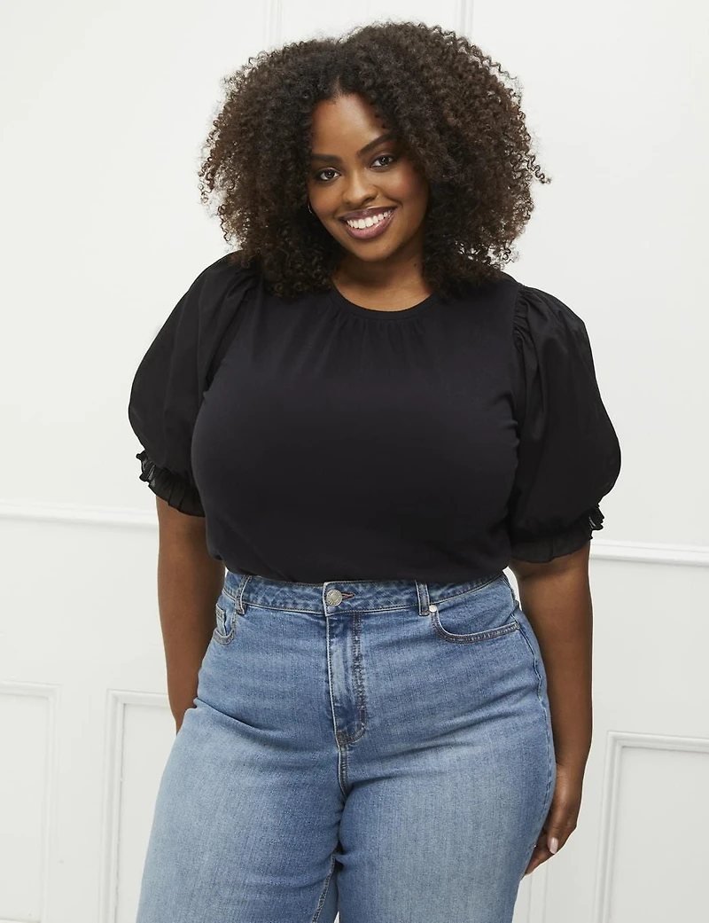 ELOQUII Elements T-shirt à manches bouffantes grande taille pour femmes avec volants