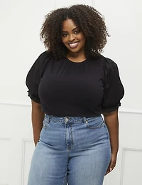 ELOQUII Elements T-shirt à manches bouffantes grande taille pour femmes avec volants