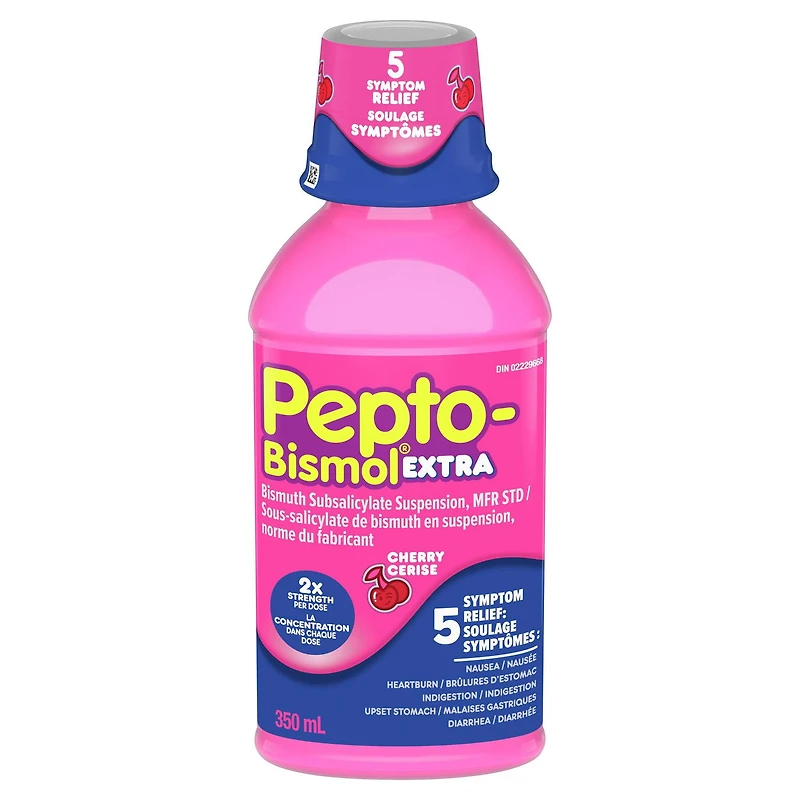 Liquide Pepto Bismol Extra fort pour soulager nausée, brûlures d’estomac, indigestion, malaises gastriques et diarrhée