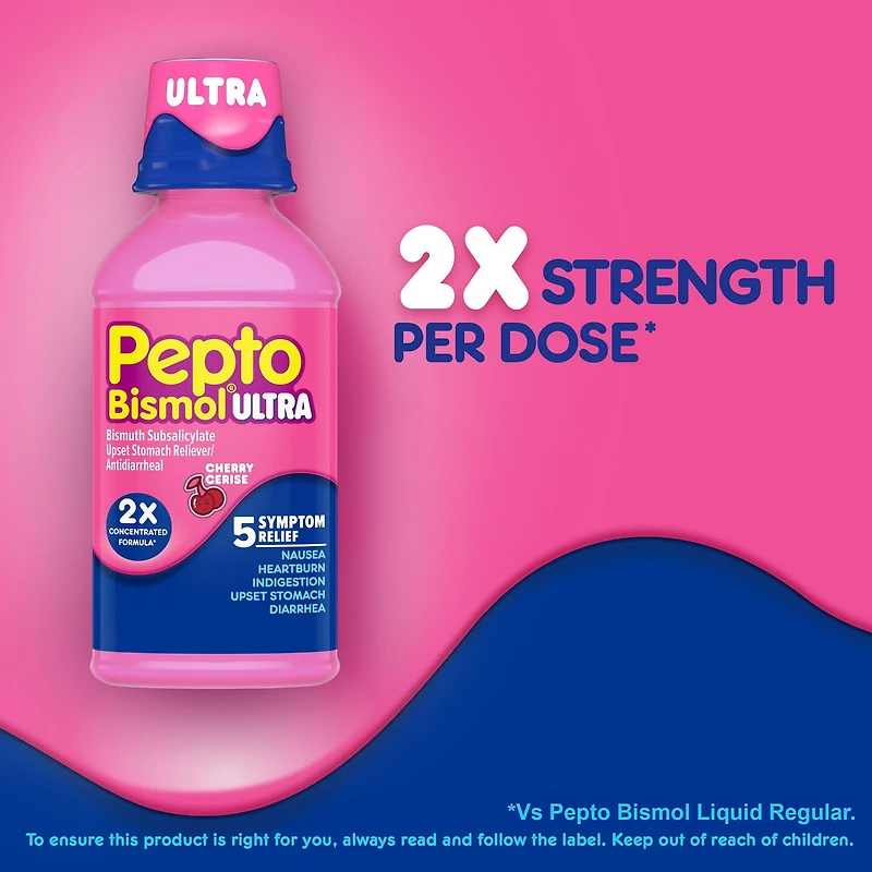 Liquide Pepto Bismol Extra fort pour soulager nausée, brûlures d’estomac, indigestion, malaises gastriques et diarrhée