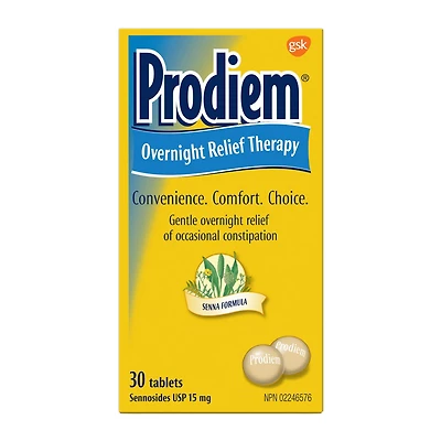 Prodiem Overnight Laxative and Constipation Relief Tablets, 15mg Sennosides, 30 Count, 30 tablets