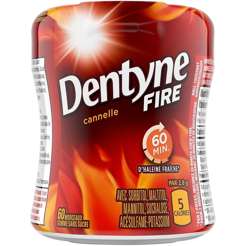 Dentyne Fire Cannelle, gomme sans sucre, 1 flacon (60 morceaux)