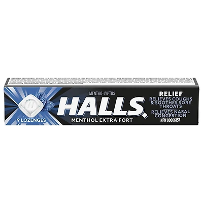 HALLS, extra-fort sans sucre ajouté, pastilles, apaisent le mal de gorge 9 pastilles