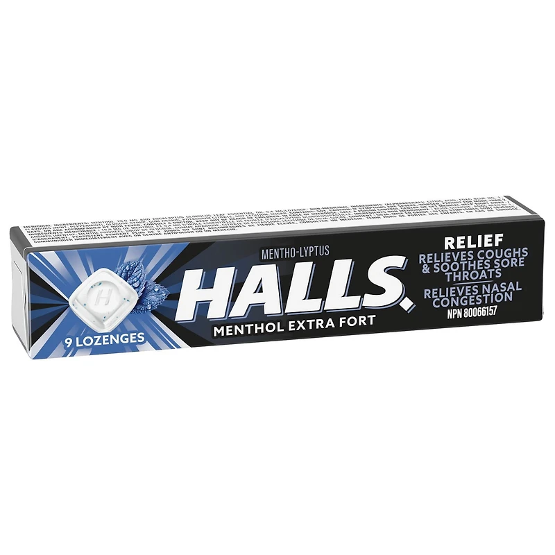 HALLS, extra-fort sans sucre ajouté, pastilles, apaisent le mal de gorge 9 pastilles