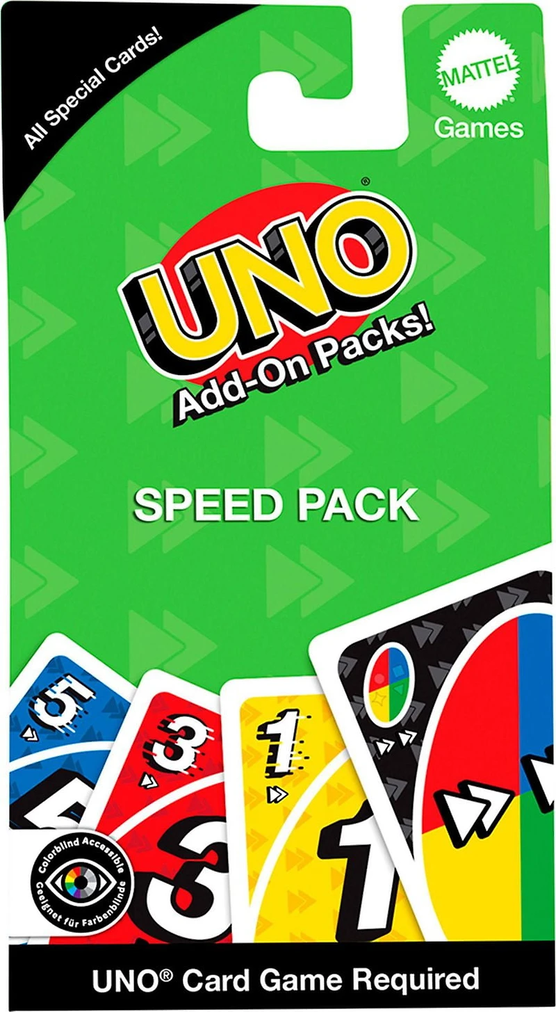UNO Add-on-Packs Speed Pack Card Game for Kids, Family & Game Nights, Travel, Camping & Parties