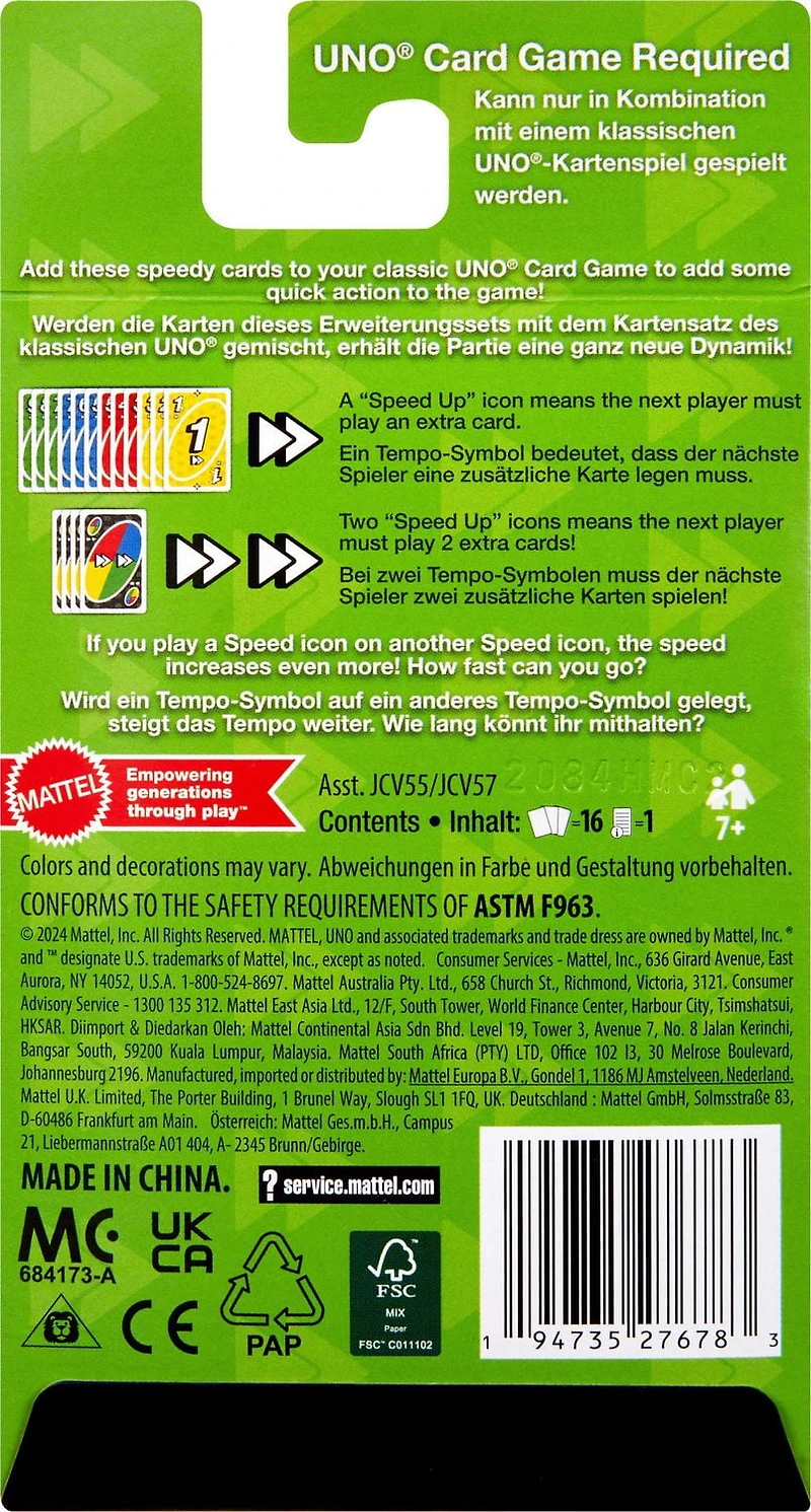 UNO Add-on-Packs Speed Pack Card Game for Kids, Family & Game Nights, Travel, Camping & Parties