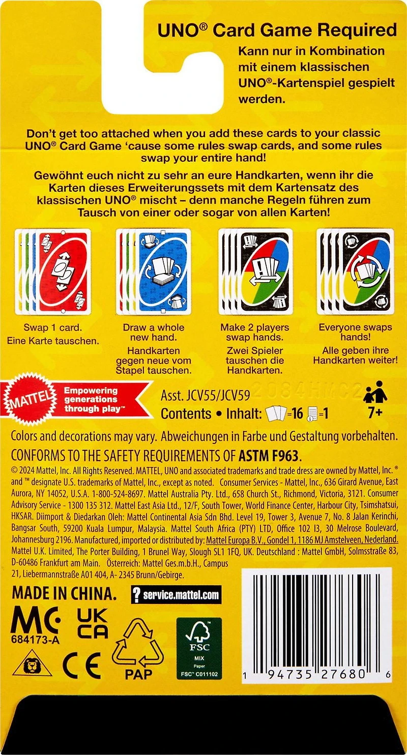 UNO Jeu de cartes Coffrets complémentaires Coffret Échanger Âges 7Y+