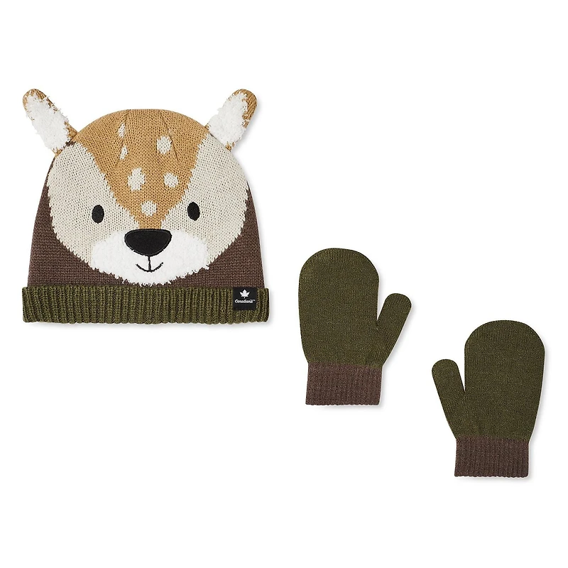 Ensemble 2 pièces avec tuque et mitaines à personnage Canadiana collection non genrée pour tout-petits