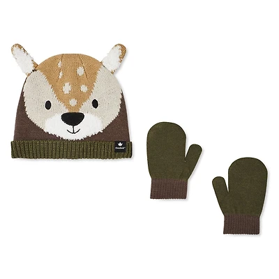 Ensemble 2 pièces avec tuque et mitaines à personnage Canadiana collection non genrée pour tout-petits