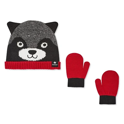 Ensemble 2 pièces avec tuque et mitaines à personnage Canadiana collection non genrée pour tout-petits