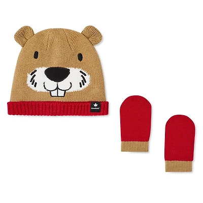Ensemble 2 pièces avec tuque et mitaines à personnage Canadiana collection non genrée pour enfants