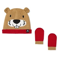 Ensemble 2 pièces avec tuque et mitaines à personnage Canadiana collection non genrée pour enfants