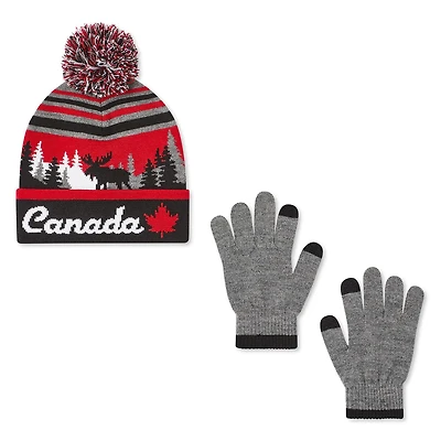 Ensemble 2 pièces avec tuque et gants Canadiana collection non genrée pour enfants