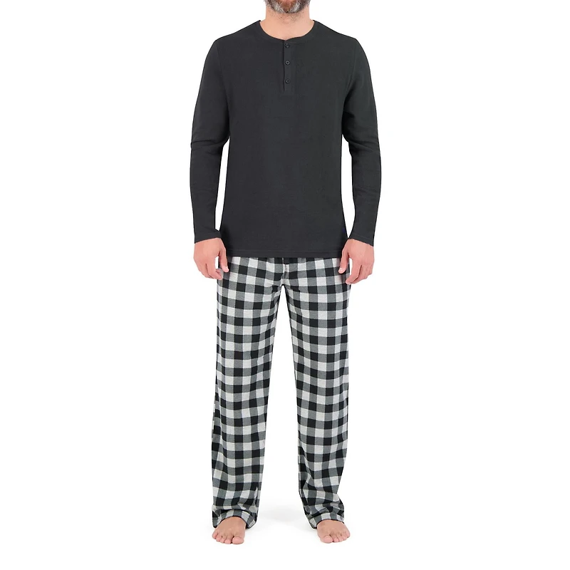 U.S. POLO ASSN. Men's Sleepwear Set Long Sleeve Waffle Henley Lounge Top and Soft Sleep Pajama Pant