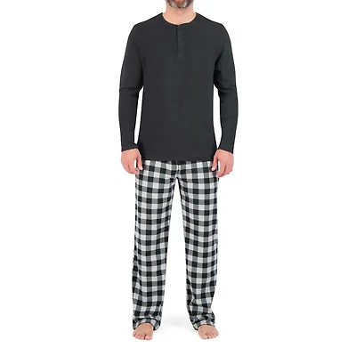 U.S. POLO ASSN. Men's Sleepwear Set Long Sleeve Waffle Henley Lounge Top and Soft Sleep Pajama Pant