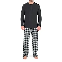 U.S. POLO ASSN. Men's Sleepwear Set Long Sleeve Waffle Henley Lounge Top and Soft Sleep Pajama Pant