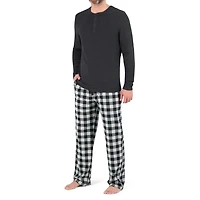 U.S. POLO ASSN. Men's Sleepwear Set Long Sleeve Waffle Henley Lounge Top and Soft Sleep Pajama Pant