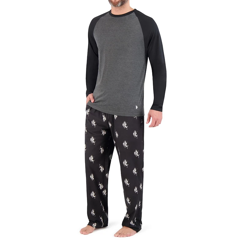 U.S. POLO ASSN. Men's Sleepwear Set Long Sleeve Raglan Top and Soft Sleep Pajama Pant