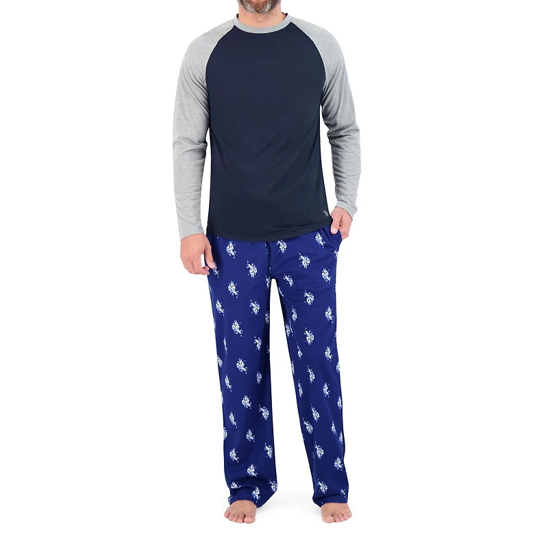 U.S. POLO ASSN. Men's Sleepwear Set Long Sleeve Raglan Top and Soft Sleep Pajama Pant