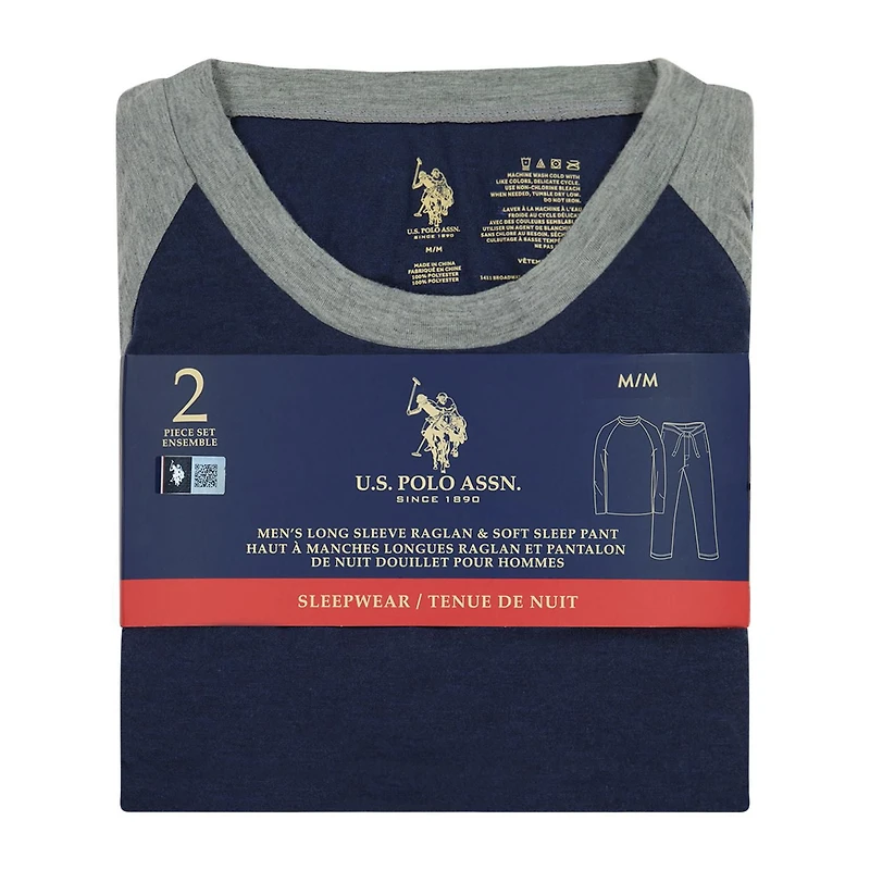 U.S. POLO ASSN. Men's Sleepwear Set Long Sleeve Raglan Top and Soft Sleep Pajama Pant