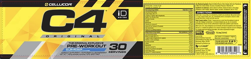 Cellucor C4 Original Pre Workout Powder, Energy Drink Supplement with Creatine, Nitric Oxide & Beta Alanine, Icy Blue Razz, 30 Servings