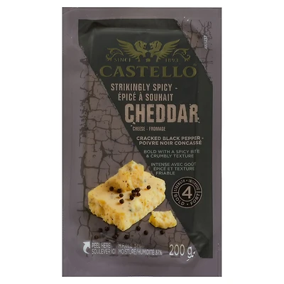 Castello Strikingly Spicy Cracked Black Pepper Cheddar, 200 g - Bold Spicy Bite