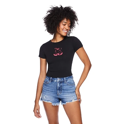 No Boundaries Women's Rib Baby Tee, Sizes XS-XXL