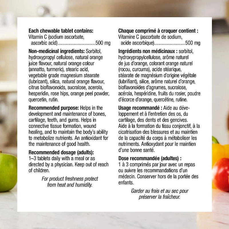 Webber Naturals®, Vitamine C à croquer, Orange naturelle, 500 mg 300 comprimés à croquer