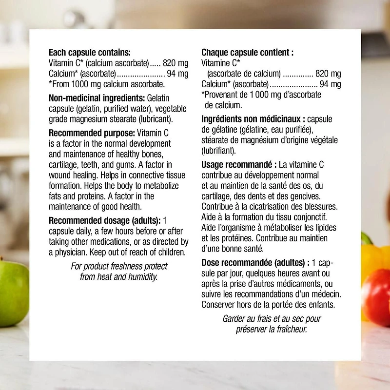 Webber Naturals®, Vitamin C Calcium Ascorbate, 1000 mg, Supports a Healthy Immune System, 120 Capsules