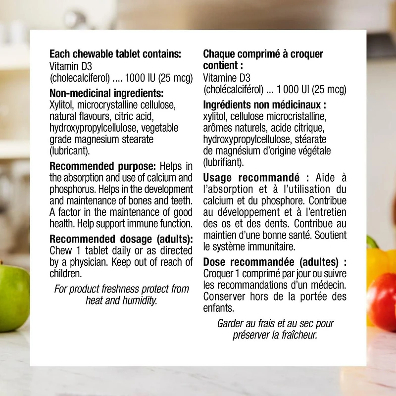 Webber Naturals® Vitamin D3 Chewable Orange Flavour, 1000 IU, 180 chewable tablets