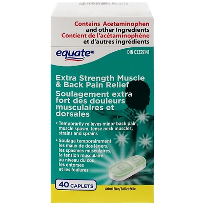 Equate Soulagement extra fort des douleurs musculaires et dorsales, 40 caplets 40 comprimés