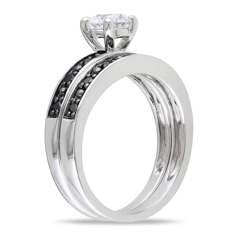 Miabella 0.63 Carat T.G.W. Created White Sapphire and 0.20 Carat T.W. Black Diamond Sterling Silver Bridal Set