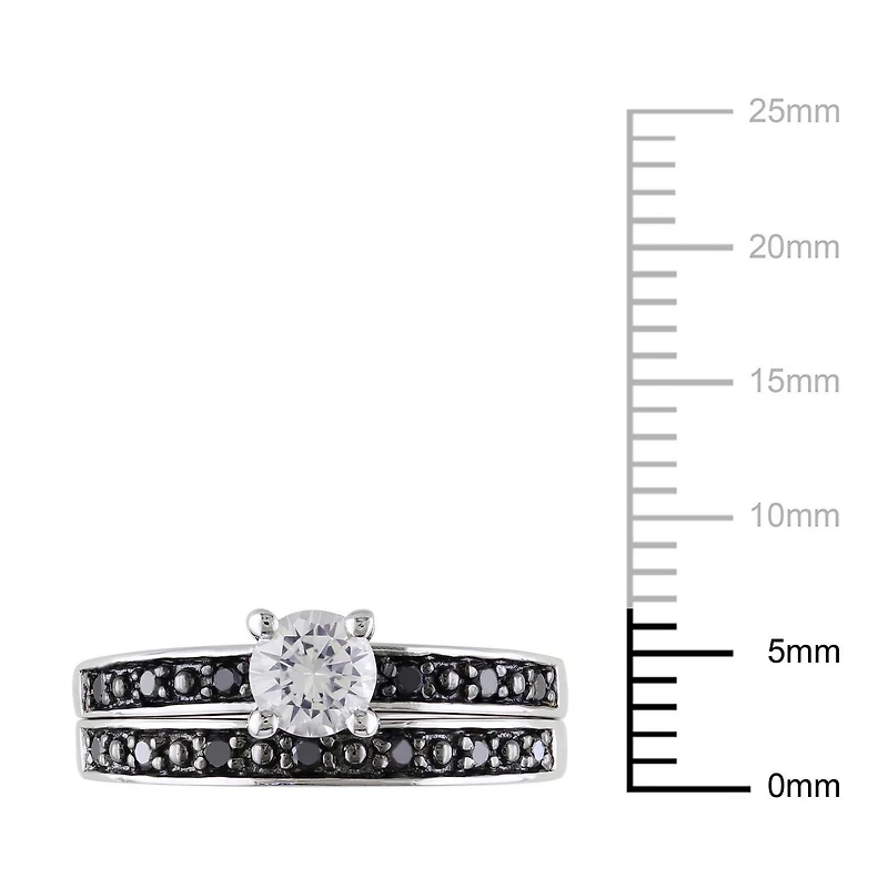 Miabella 0.63 Carat T.G.W. Created White Sapphire and 0.20 Carat T.W. Black Diamond Sterling Silver Bridal Set