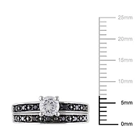 Miabella 0.63 Carat T.G.W. Created White Sapphire and 0.20 Carat T.W. Black Diamond Sterling Silver Bridal Set