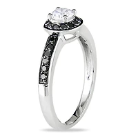 Miadora 0.50 Carat T.G.W. Created White Sapphire and 0.25 Carat T.W. Black Diamond 10 K White Gold Halo Engagement Ring