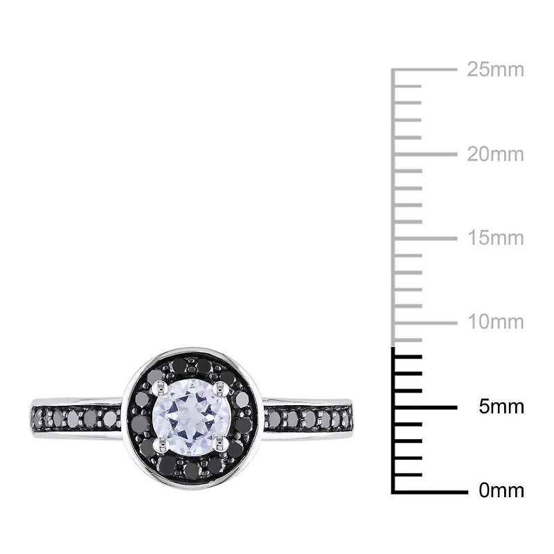 Bague de fiançailles Miadora avec 0.50 carat de saphir blanc synthétique et 0.25 carat diamant noir en halo en or blanc 10k