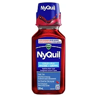 Vicks NyQuil rhume, grippe, cerise, soulagement nocturne, maux de tête, fièvre, mal de gorge, douleurs mineures, écoulement nasal, toux 236ML