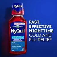 Vicks NyQuil rhume, grippe, cerise, soulagement nocturne, maux de tête, fièvre, mal de gorge, douleurs mineures, écoulement nasal, toux 236ML