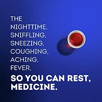 Vicks NyQuil rhume, grippe, cerise, soulagement nocturne, maux de tête, fièvre, mal de gorge, douleurs mineures, écoulement nasal, toux 236ML