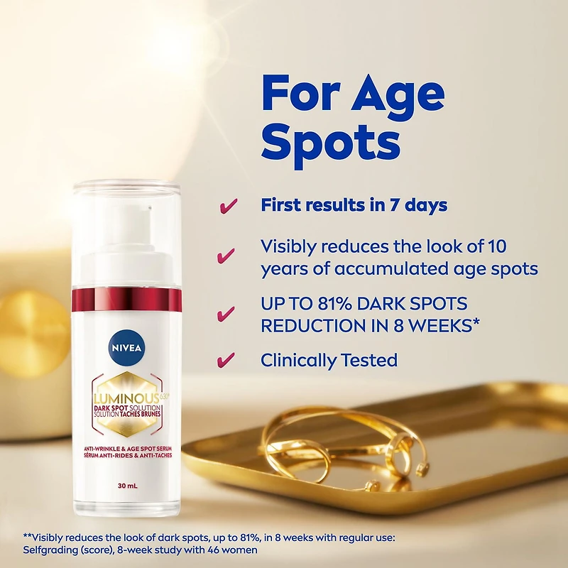 NIVEA LUMINOUS 630 Dark Spot Solution Anti Wrinkle and Age Spot Serum, 30mL