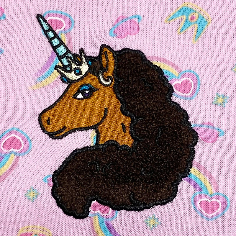 Popover à manches longues Afro Unicorn pour petites filles arc-en-ciel et couronnes