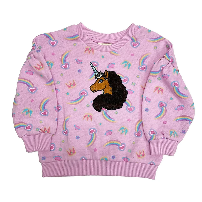 Popover à manches longues Afro Unicorn pour petites filles arc-en-ciel et couronnes