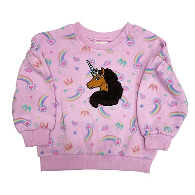 Popover à manches longues Afro Unicorn pour petites filles arc-en-ciel et couronnes