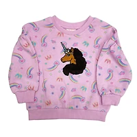 Popover à manches longues Afro Unicorn pour petites filles arc-en-ciel et couronnes