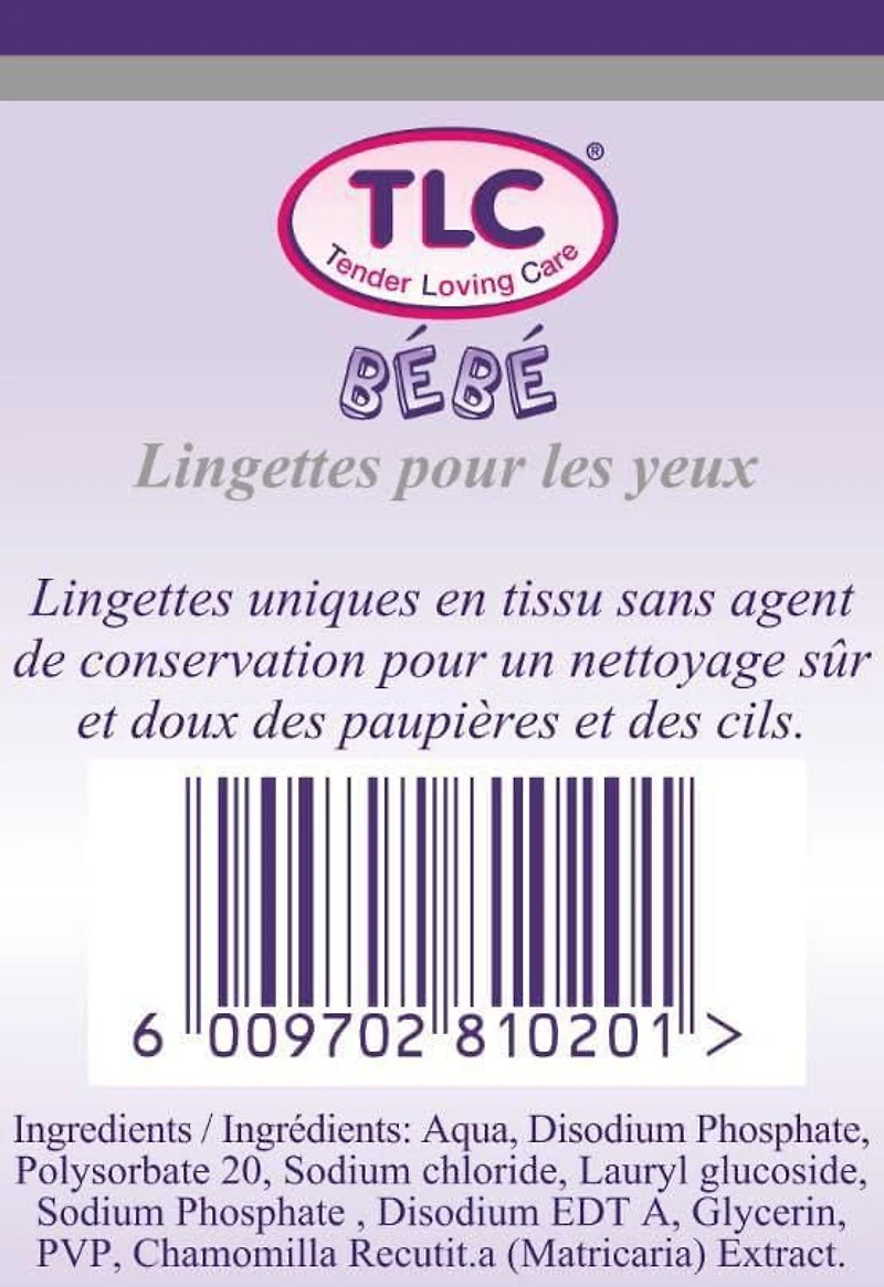 TLC LINGETTES SOIN DES YEUX POUR BÉBÉ 20'S TLC : la seule façon de prendre soin