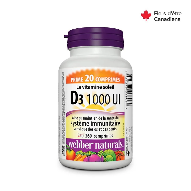 Comprimés vitamine D3 de Webber Naturals de 1000 UI